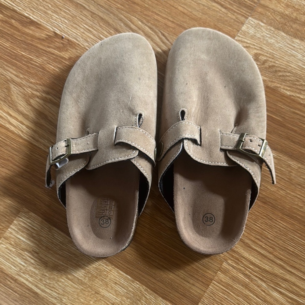 Tan Suede Buckle Sandals